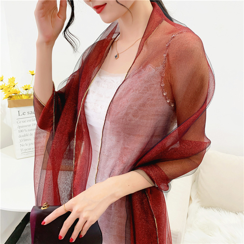 K723 Autumn and winter new pure color silk wool scarf Korean version of diamond hot diamond scarf sunscreen shawl mulberry silk long scarf female