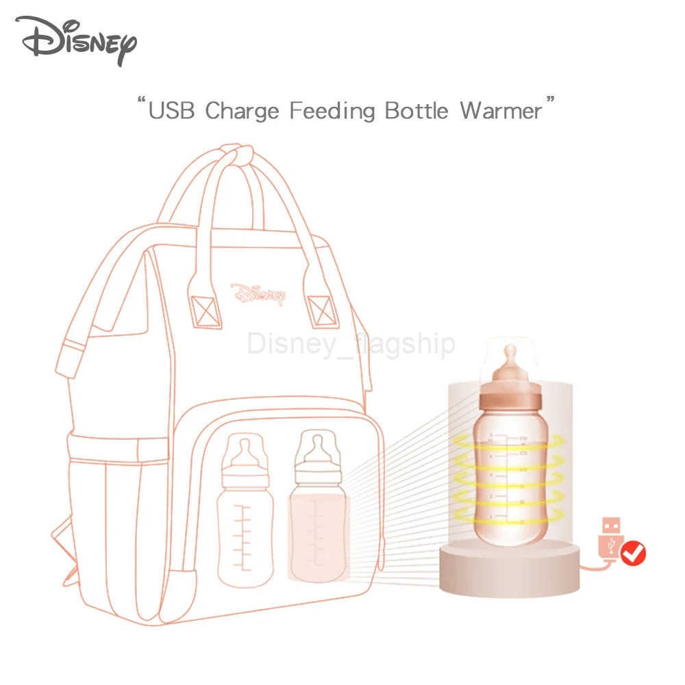 Disney Baby Diaper Backpack Moms Baby Nursing Bag Mother Maternity Nappy Changing Bag Travel Stroller USB Heating Mickey SeriesXJ250515