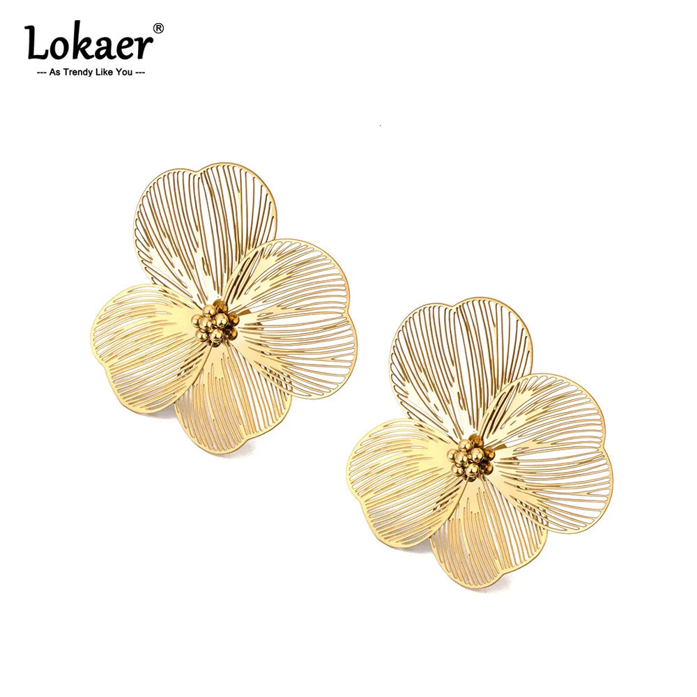 Lokaer Fashion 316L Stainless Steel Four Petals Flower Stud Earrings PVD Gold Plated Daily Handmade Jewelry for Women E24196 250515