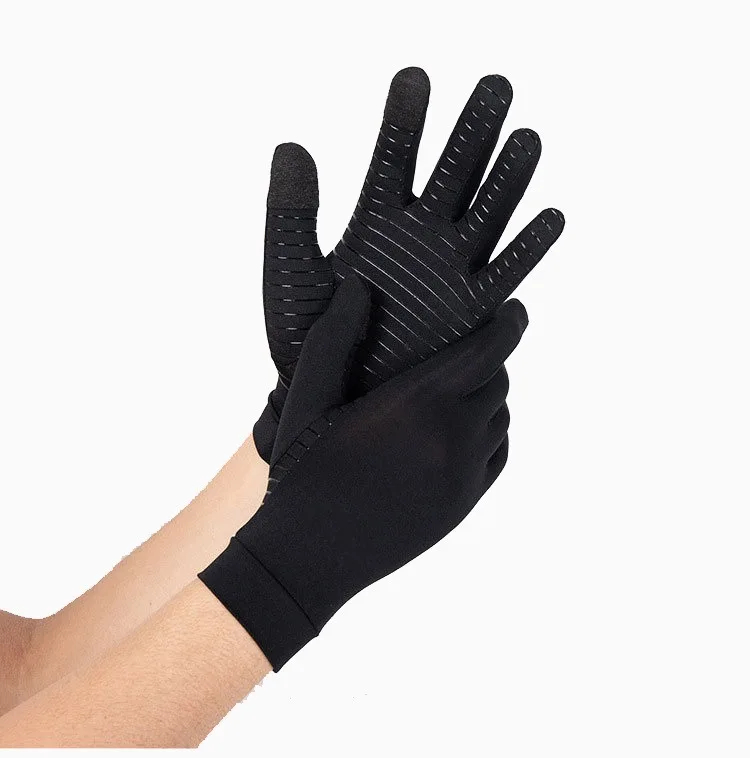 2Pair Anti Slip Fiber Copper Gloves for Hand Pain Fiber Half Finger Gloves Swelling - Fingerless Gloves Carpal Tunnel Pain Wrist Support for Women Men