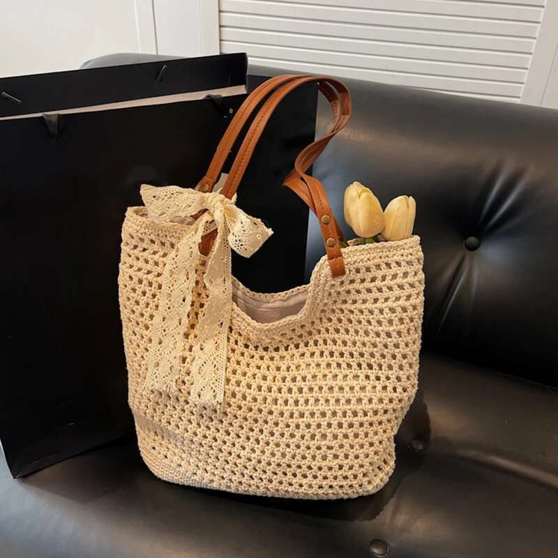 Summer Retro Large Capacity Weaving Casual Tote Bag High Quality Versatile Underarm Women's Shoulder Bags