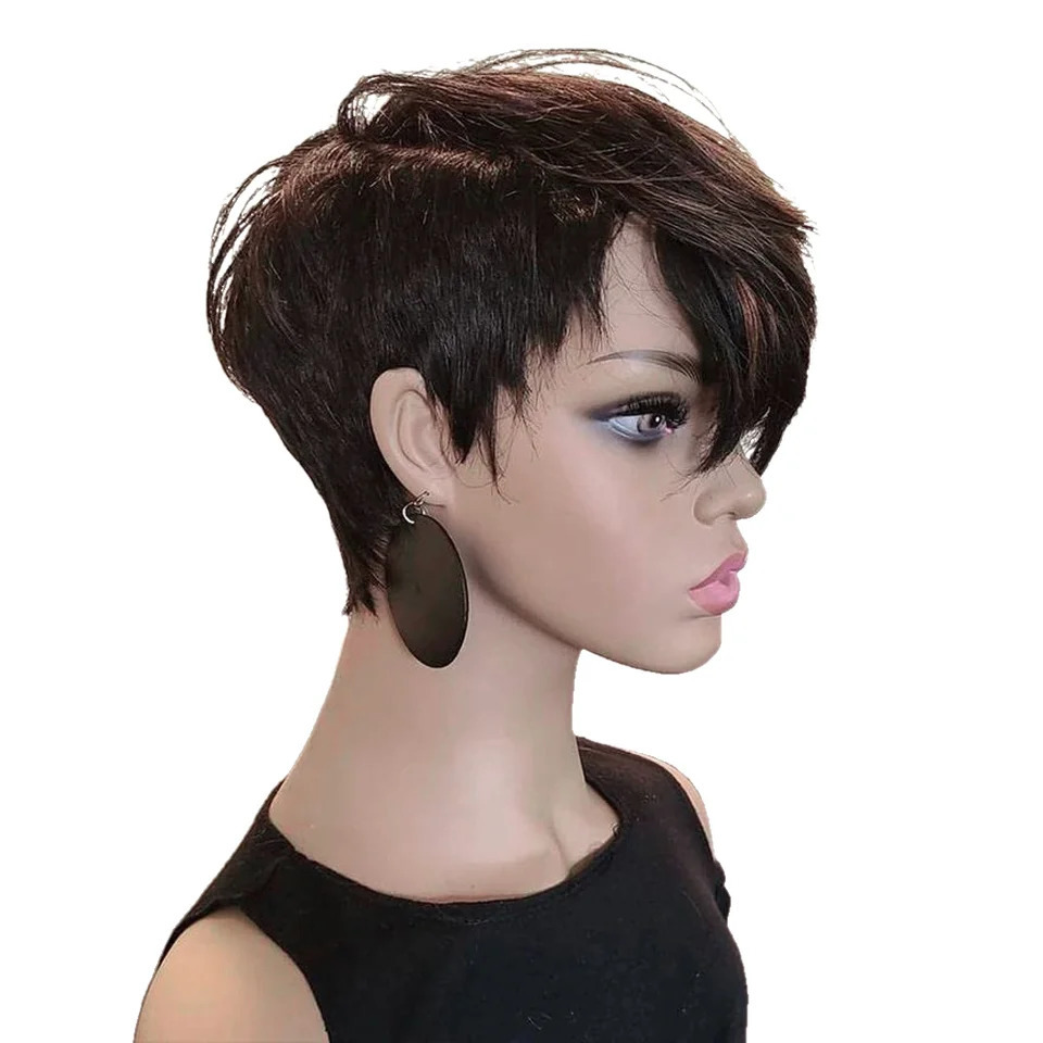 Short Pixie Cut Wig Human Hair with Bangs for Black Women 150% Density Brazilian Remy Hair Easy to Wear Short Machine Made Wig 250512