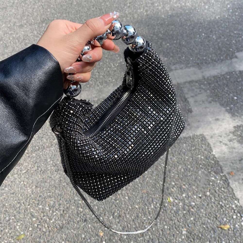 JIOMAY Fashion Steel Ball Handle Tote Exquisite Rhinestone Shoulder Designer Bags Purses For Women Makeup Bag