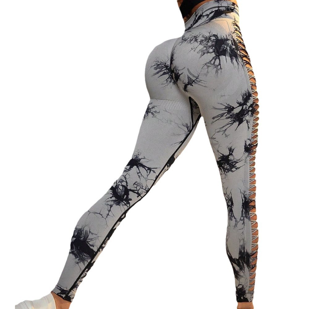 New style sports breathable quick-drying tight high waist hip lifting fitness trousers side hollow tie-dye yoga pants for women