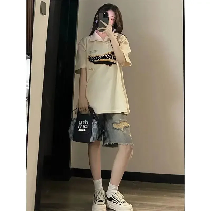 High-Waisted Straight-Leg Shorts Womens Spring Summer Plus-Size American Style Streetwear Jeans 300lbs Weight Limit 250514