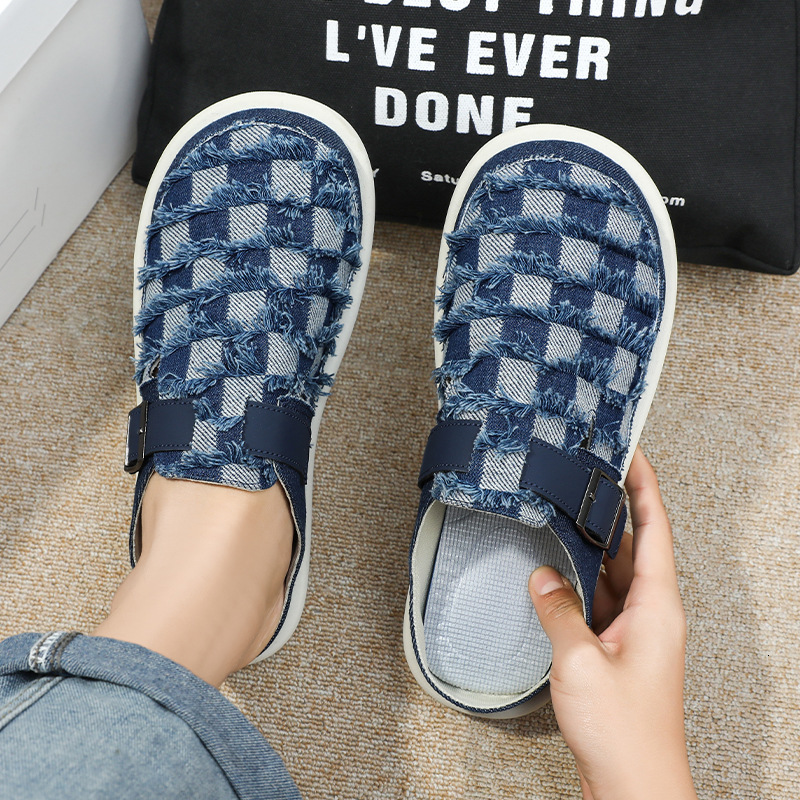 Spring New Baotou Casual Shoes Half Tote Men S One Step Stepping Boken Denim Fashion Casual Shoes Comfortable Slippers Ddmysaturn