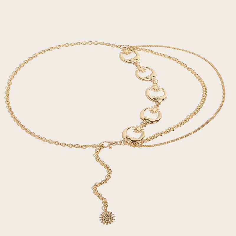 Multilayer Punk Gothic Sun Waist Chain Metal Belts For Women Dress Jewelry Waist Chain Waist Belts Y250515