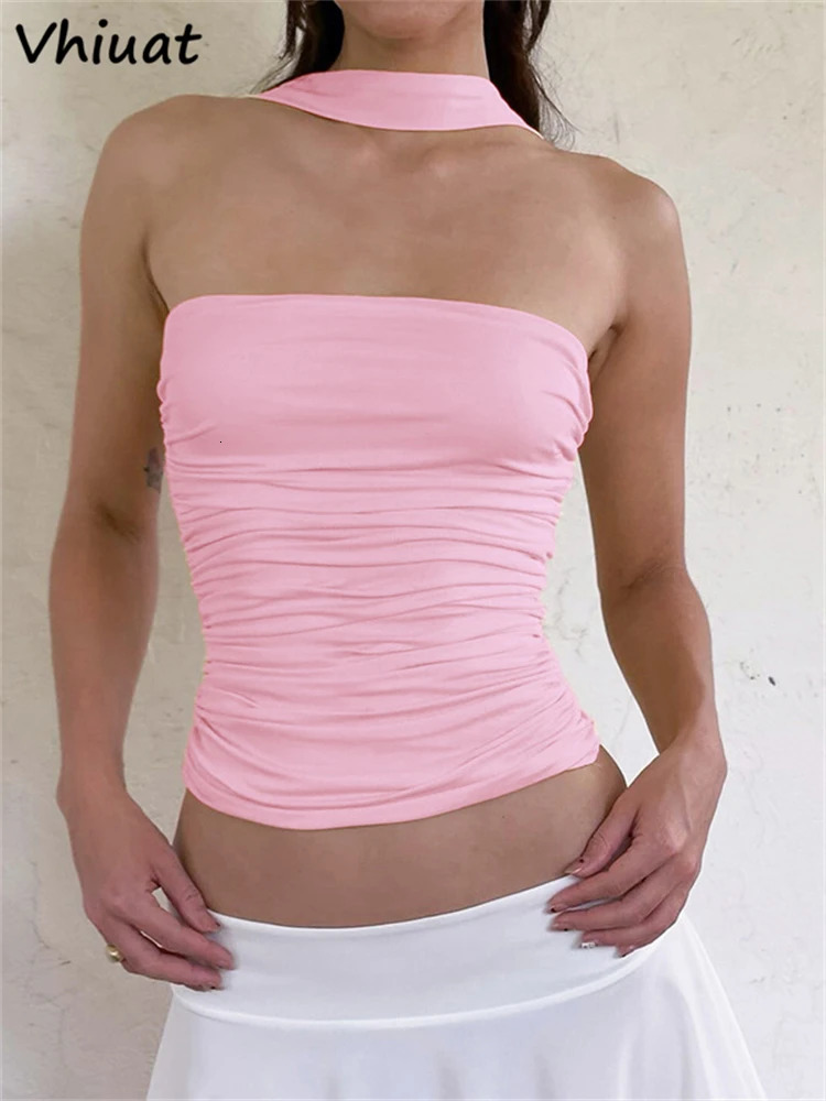 Solid Sleeveless Slim Crop Top Women Clothing Y2K Tube Sexy Off Shoulder Streetwear Summer Corset Strapless Tank Tops 250515