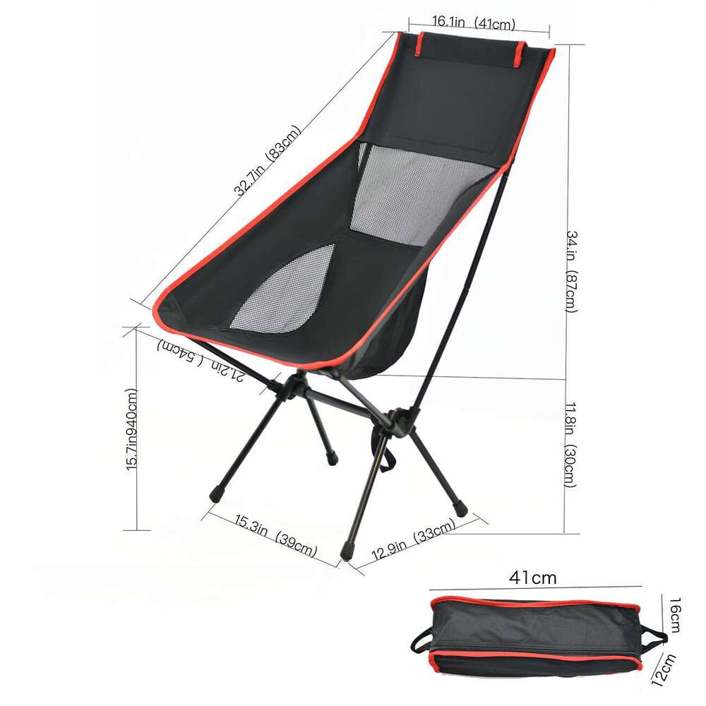 Outdoor breathable moon lightweight portable space folding chair with backrest, fishing beach camping chair, high back