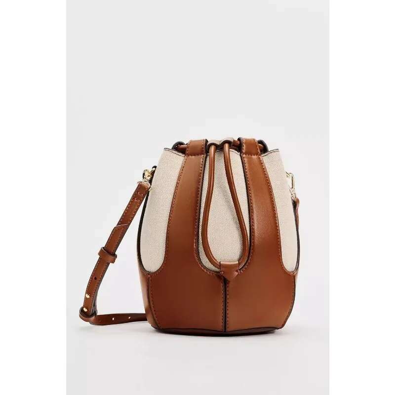2025 New Canvas Contrasting Splicing Bag, Single Shoulder Commuting Crossbody Bucket Bag