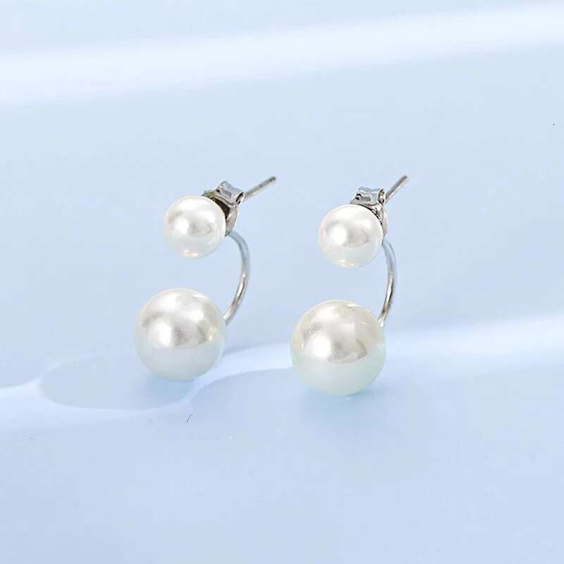 Huitan Double Imitation Pearl Earrings For Women Creative Design Fashion Versatile Female Earring Daily Wear Temperament Jewelry