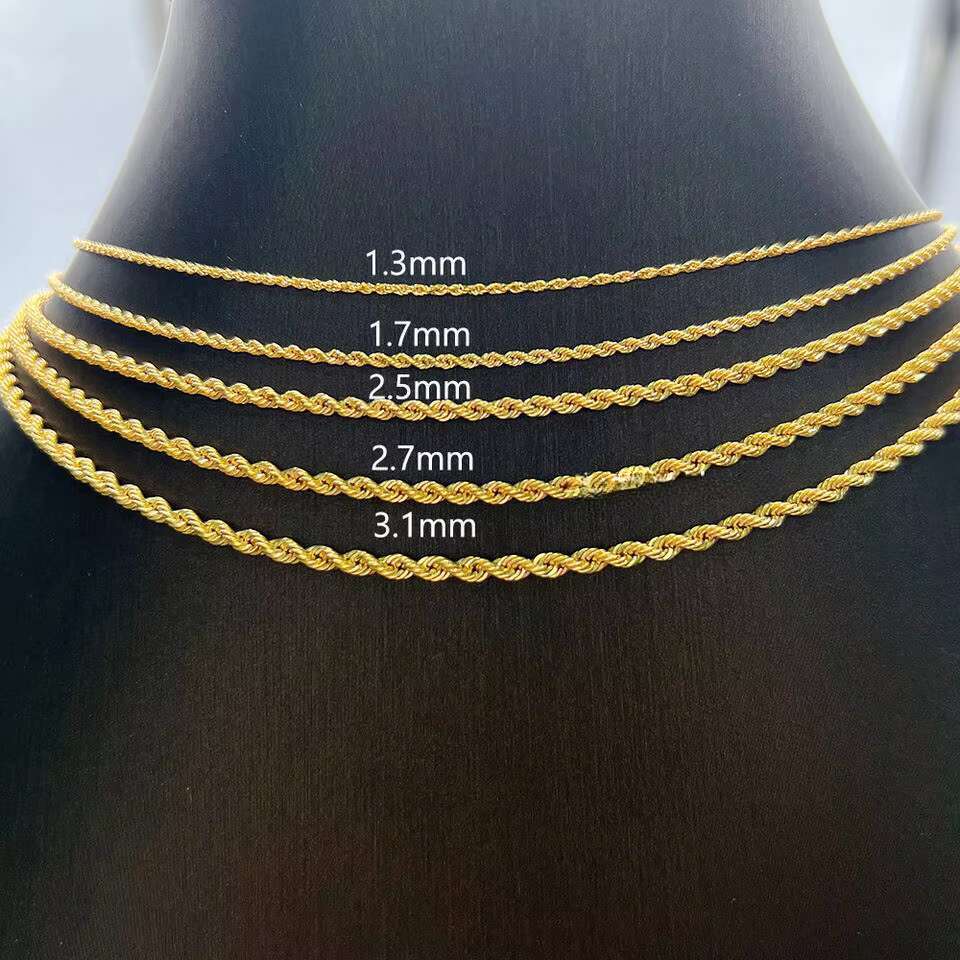 AU750 18 Karat Pure Rope Necklace Jewelry Wholesale Real Yellow Solid Gold Link Chain