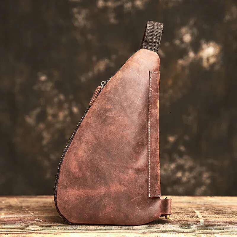 Nupugoo-Genuine Leather Vintage Chest Bag Men, Crossbody Shoulder, High Quality Leather, Multifunction Zipper For 9.7 Inch I