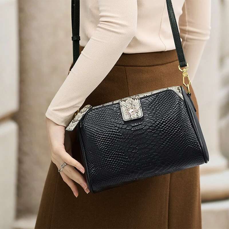 ZOOLER HOT Animal Pattern Genuine Leather Women Crossbody Handmade Single Shoulder Bag Fashion Girls Purses Rice New #Yc323