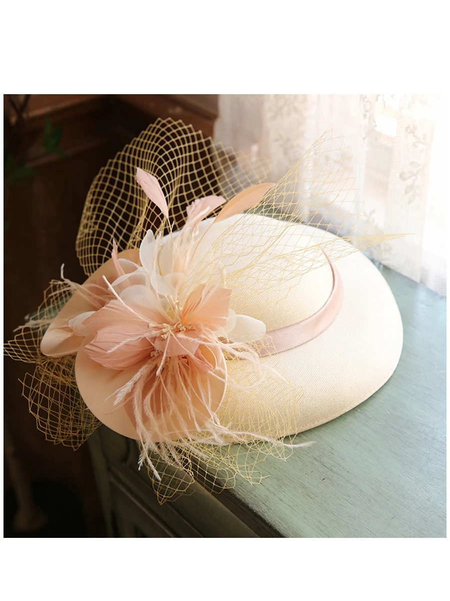 Elegant Women chic Large Brim Sinamay Flower Fascinator Hat Cocktail Wedding Party Church Headpiece Headwear Hair Accessories 250514