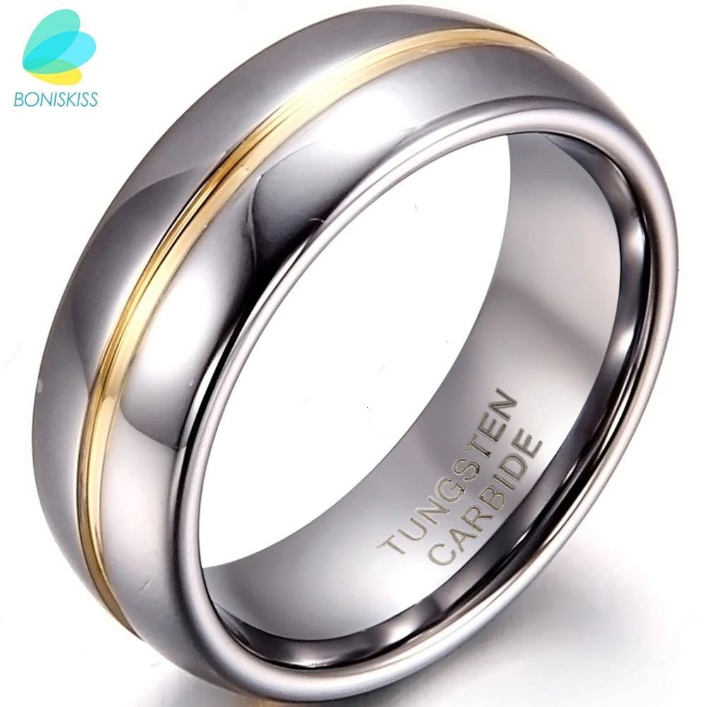 BONISKISS Couple Inset Tungsten Carbide Ring for Anniversary Engagement Wedding Rings 6/8 mm Bague Femme Lovers Jewelry Ring 250515