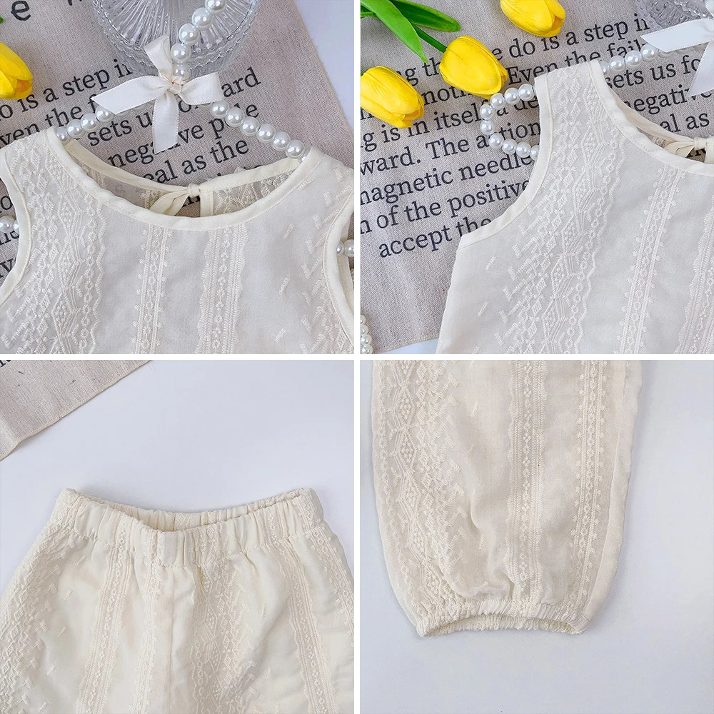 Bear Leader Girls Summer Clothing Sets Casual Hollow Lace T-shirt Pants 2pcs Suit Strap Cardigan Vest Girls Clothes Outfits 250515