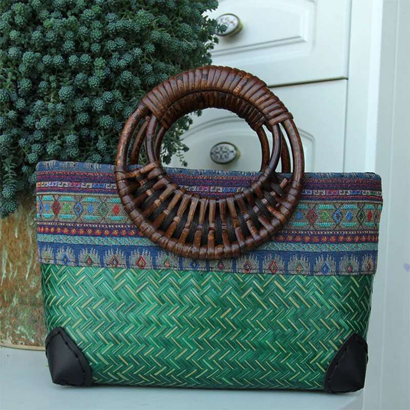New Retro Japanese Handmade Grass And Bamboo Bag Designer Large Capacity Women's Storage Woven Rattan Handbag