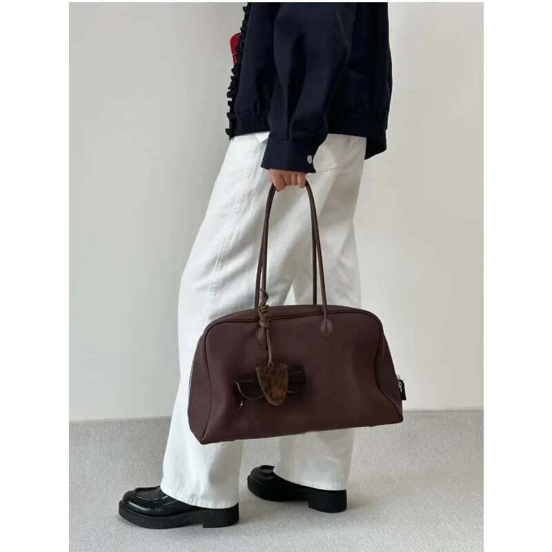 VOAETEC First Layer Togo Cowhide Niche Design Pillow Bowling Large Capacity Shoulder Armpit Bag Boston Travel Handbag