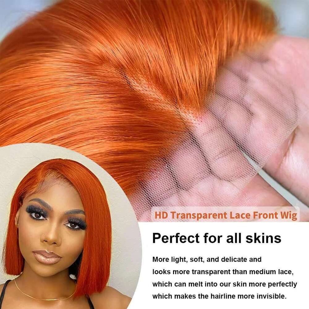 Front Short Bob Wig 350 Ginger Orange Color 13X4 Straight Transparent Lace Frontal Wigs Human Hair For Black Woman 10 Inch