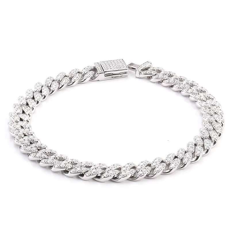 High Quality Custom VVS 8MM Moissanite Chain Cuban Bracelet Pass Diamond Tester Iced Out Hip Hop Silver 925 Cuban Link Chain