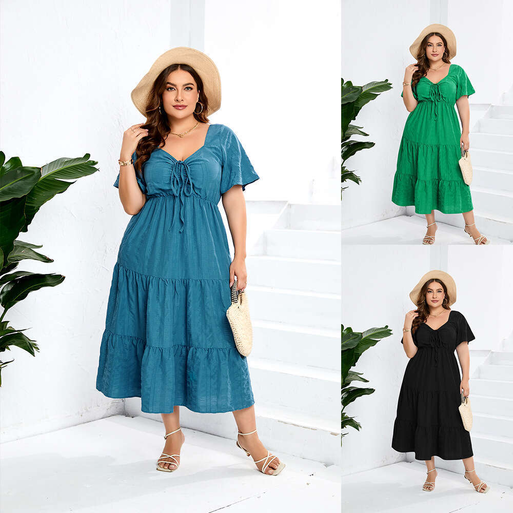 Plus Size Undefined Summer Dresses Tender Womens Dresses Buttock Devise Dresses for Woman Dress Designer V-neck High Waist Long Short Sleeve Large Siz