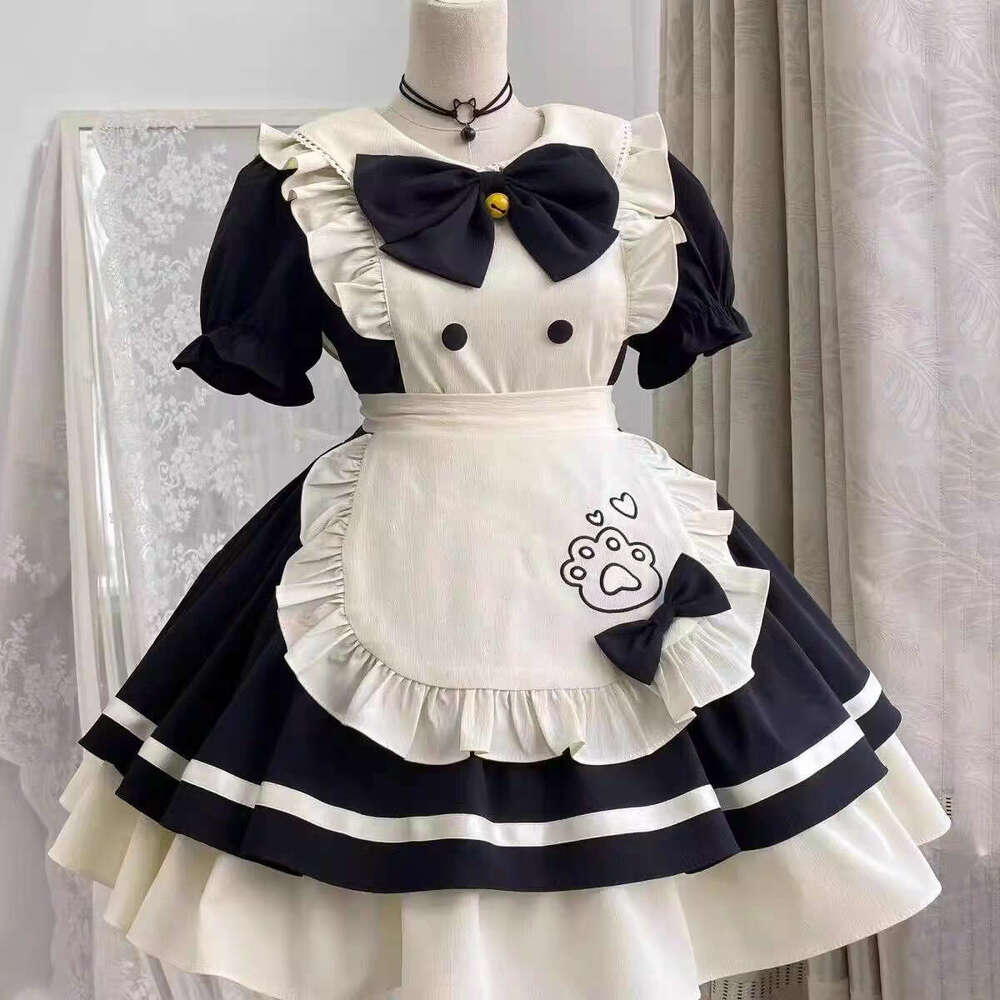 Lovely Soft Girl Costume Bow Dog Short Servant Lolita Sweet Set