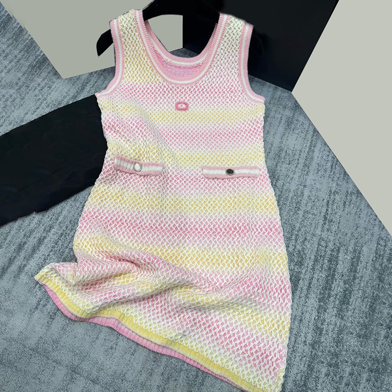 Sexy Knitted Dress For Women Casual Hollow Sleeveless Vest Dress Summer Vacation Party Mini Dress