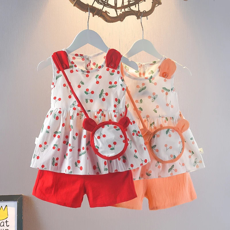 Summer Baby Girls Clothes Suit Fashion Cute Vest Shorts Bag 3Pcs/Sets Toddler Casual Cotton Costume Kids Children Tracksuits 250515