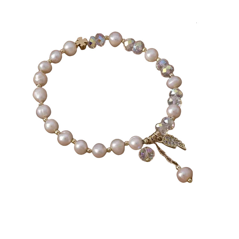 Fashion Freshwater Pearl Bracelet Women's Exquisite Baroque Crystal Bracelet Student Girlfriend Ins Niche Wing Crystal Bracelet
