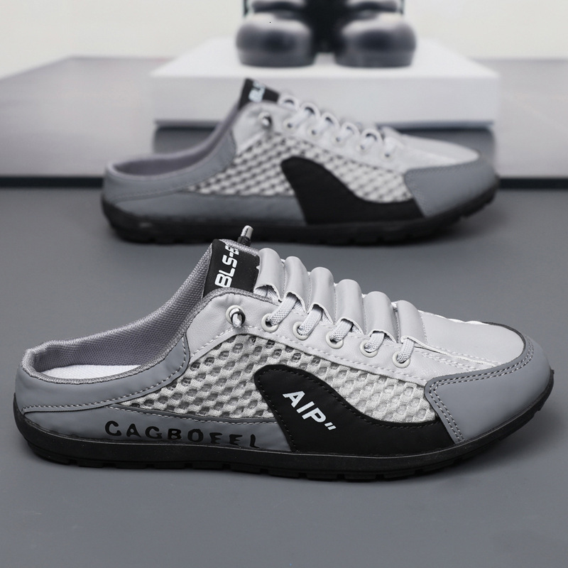 Mesh breathable summer lazy single step board men's sports and leisure shoes, new semi slippers