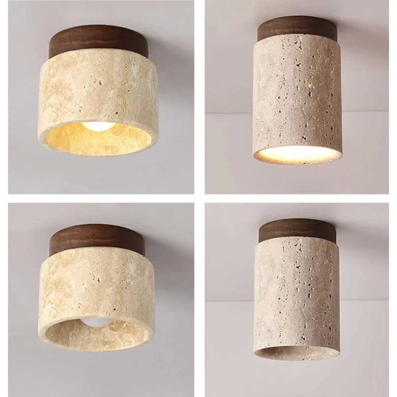 Wood Yellow Travertine Ceiling Mounted Lamp Hallway Aisel Stone Decoration Light Fixtures Corridor Home Indoor Outdoor Modern Z250515