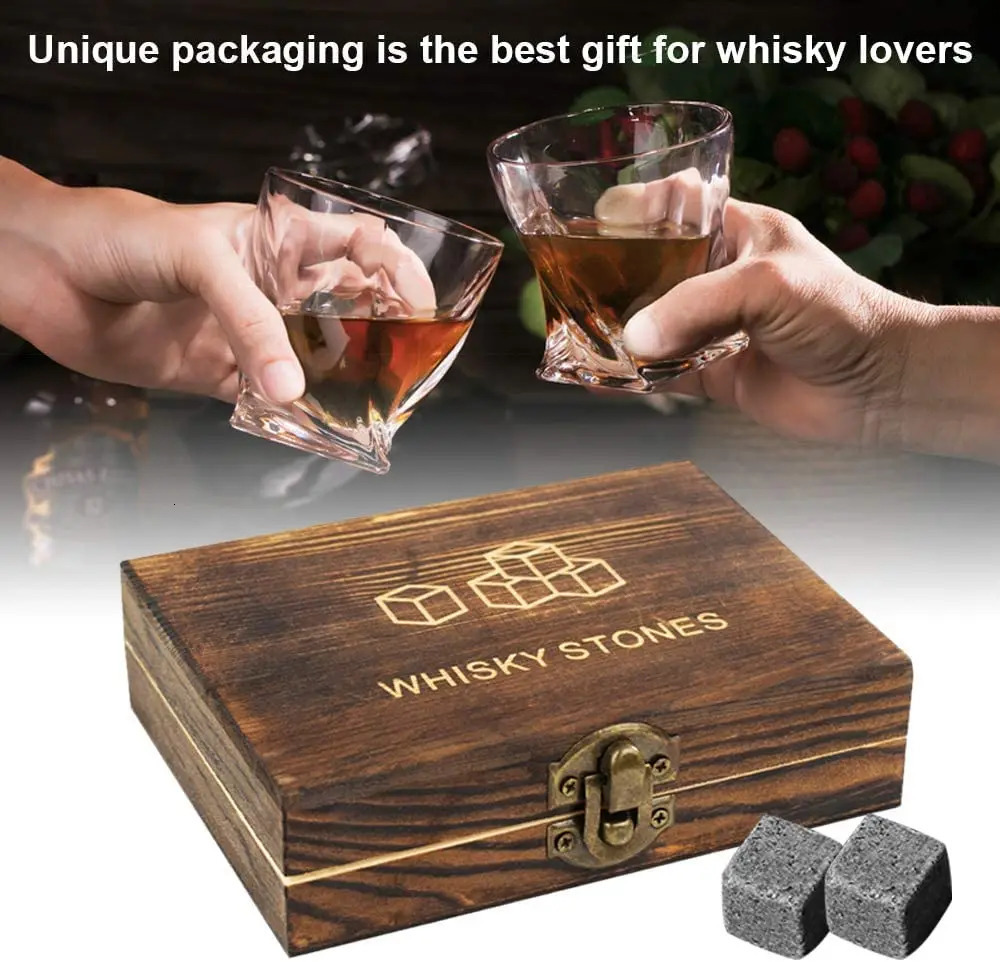 9Pcs Whiskey Stones Gift Set Granite Chilling Stones Whiskey Rocks Reusable Ice Cubes Gift for whiskey lovers 250515