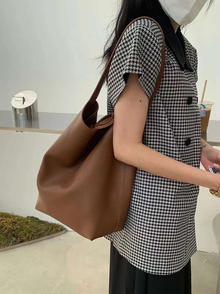 Korea Bucket Tote For Women Sling Shoulder Large Capacity Handbag Shopper With Small Bag
