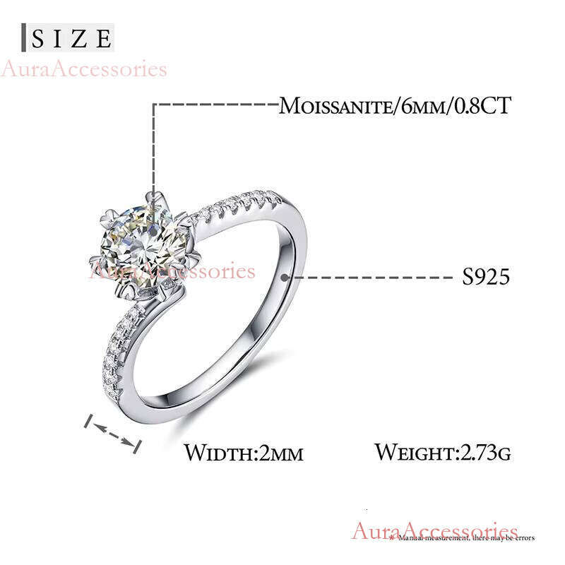 Fashion Women's Engagement Jewelry Iced Out Sterling Sier 6mm 0.8ct VVS Moissanite Dia Wedding Ring