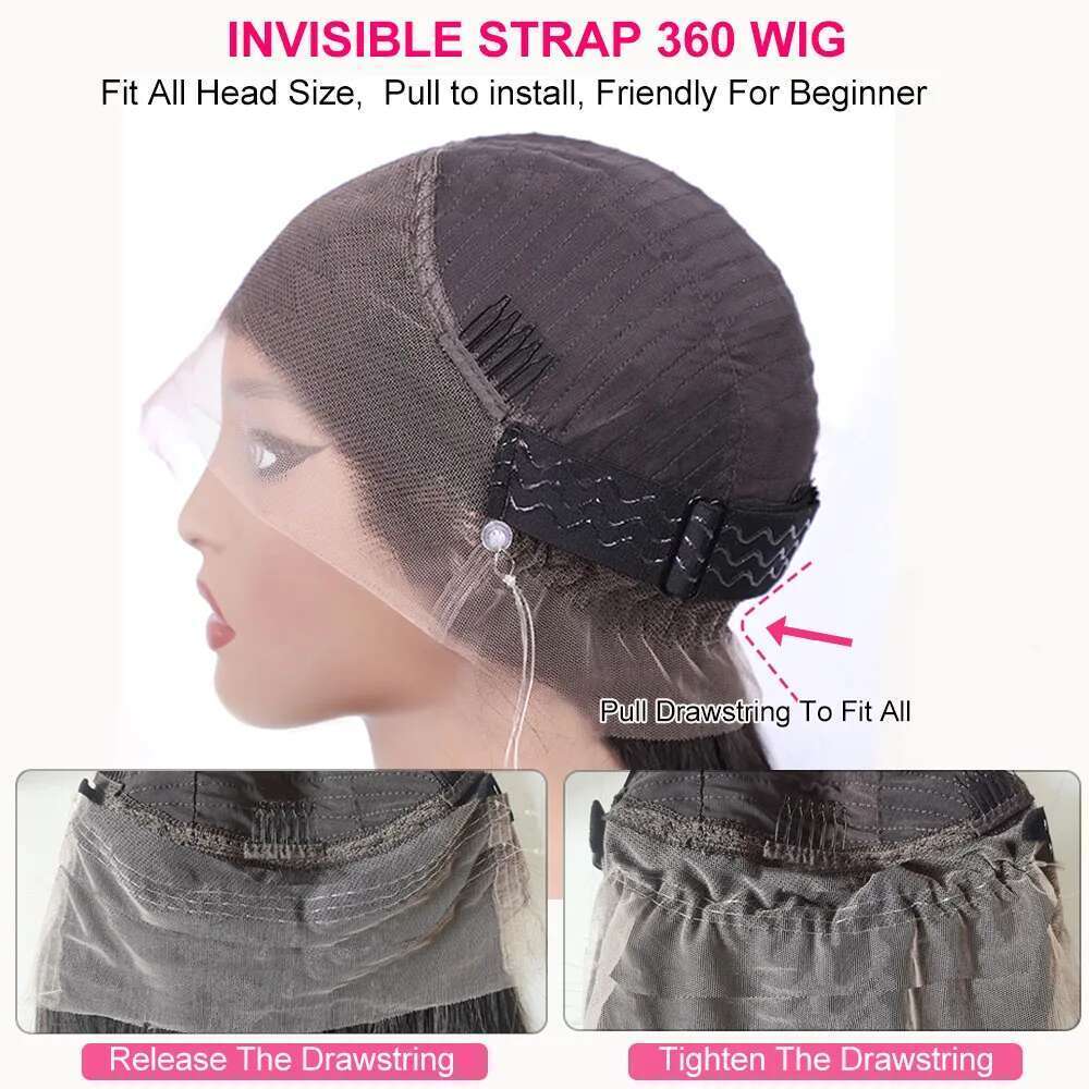 250 Density Invisible Strap 360 HD Full Glueless Deep Frontal Human Hair 30 Inch Water Wave Lace Front Wig
