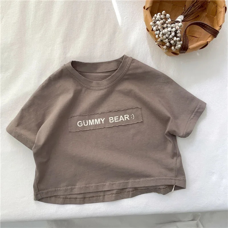Summer Childrens Short-sleeved T-shirt Boys Korean Style Costume Solid Color Bottoming Shirt Baby Loose Fashion Tops 250515