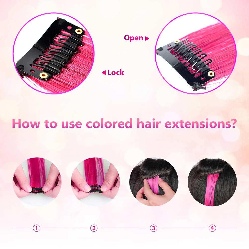 LeeWin 20" 22Pcs Single Color Party Highlights Clip in Hair Extensions Multi-Colors Hair Streak Synthetic Hairpieces 20 Colors in Set Curly Wavy