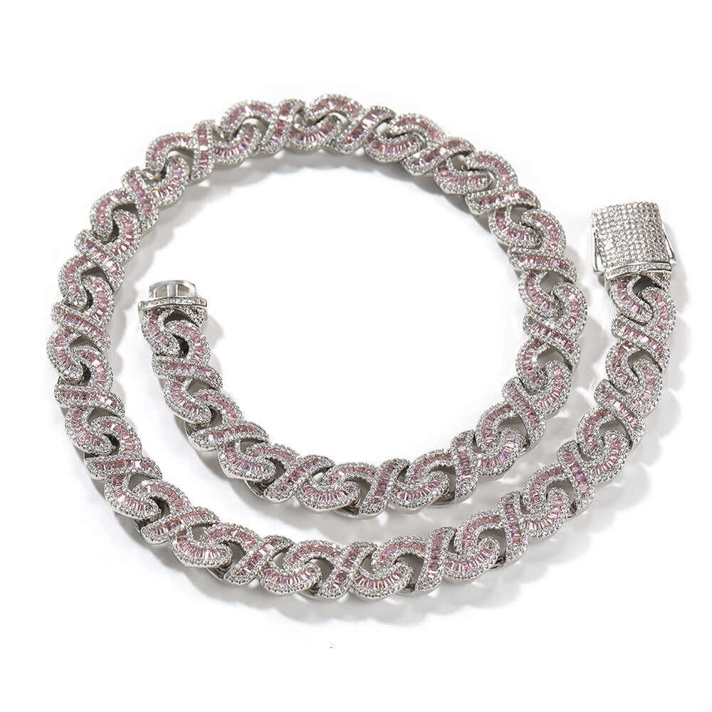DHCollections Ice cold stick long fork set unlimited chain black pink square zircon gold-plated Cuban necklace men's jewelry
