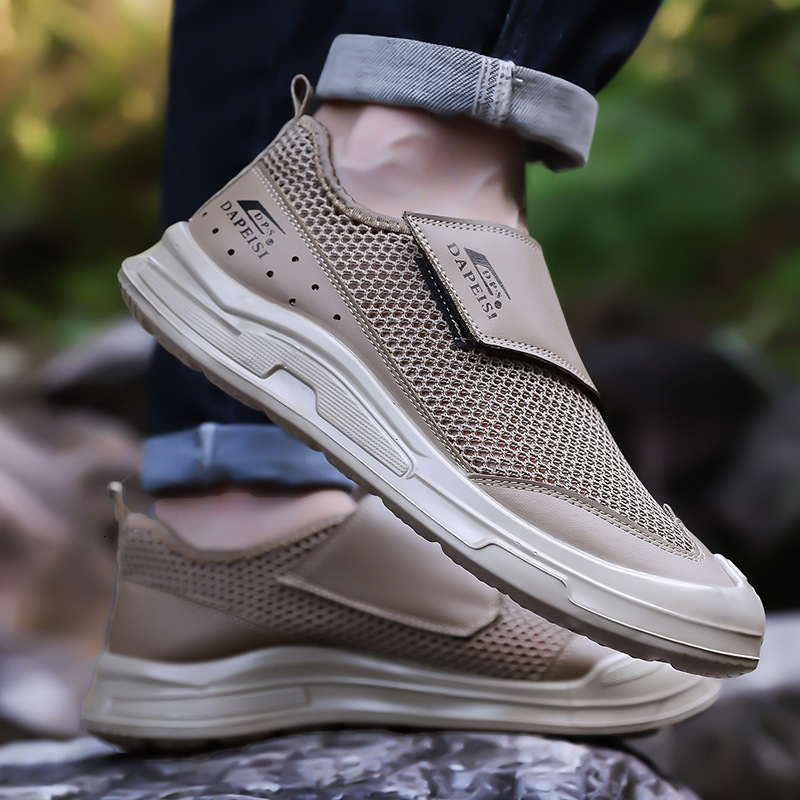 Mesh Men S New Summer Breathable Hollow Leather With Soft Soles Casual Shoes Slip Resistant Toe Caps Outdoor Casual Shoes Ddmysaturn