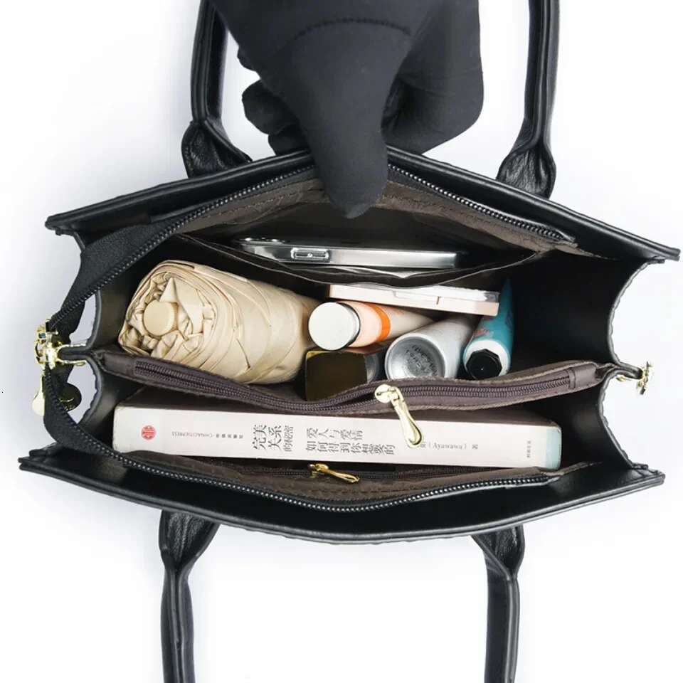 3-Layer Single Shoulder Soft Leather Designer Handbag Brand Tote Bag Large Capacity Casual Women Handbags