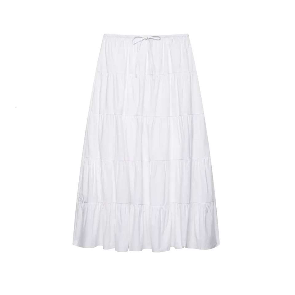 PB ZA layered splicing casual versatile temperament solid color loose Aline skirt long summer womens clothing 250515