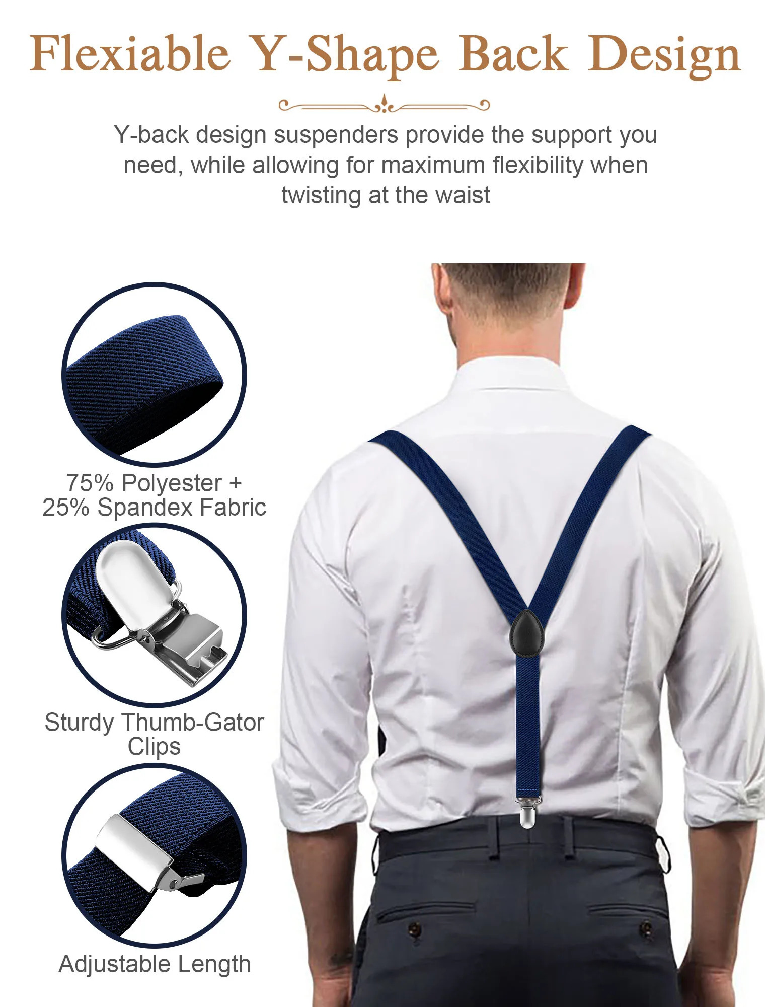Suspenders Bow Tie Set For Men - Adjustable Size Elastic 1 inch Y Shape with Strong Clips Braces Wide Y Shape Suspenders 250515