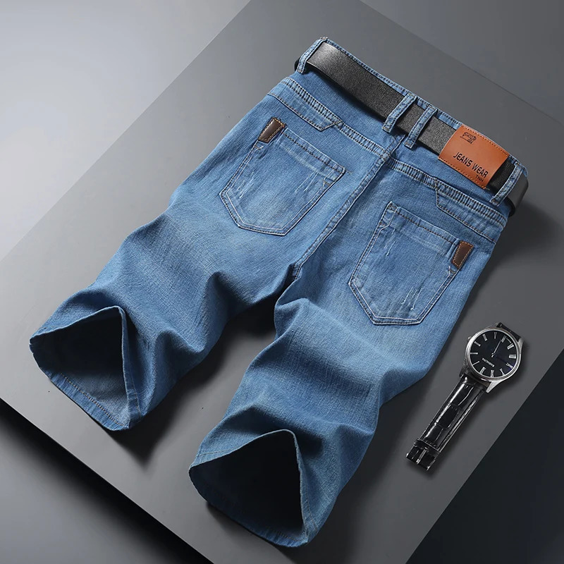Mens Summer Pure Color Knee Length Jeans Stretch Fashion Slim Straight Denim Shorts High Quality Comfort Casual Short 250515