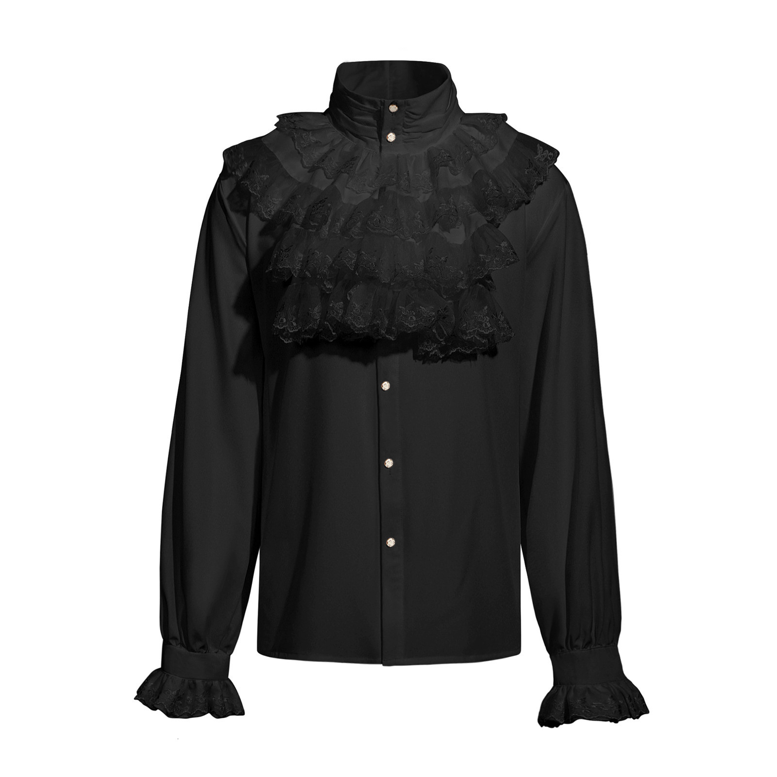 Fashion Men Shirt Stand Collar Solid Color Long Sleeve Ruffle Casual Men Clothing Streetwear Elegant Camisas S-5XL INCERUN 240827