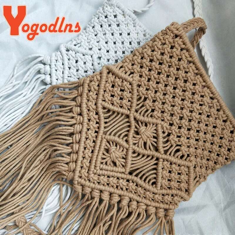 Handmade Cotton Woven Knitted Tassel Crossbody Vintage Shoulder Messenger Bag Female Beach Summer Handbags