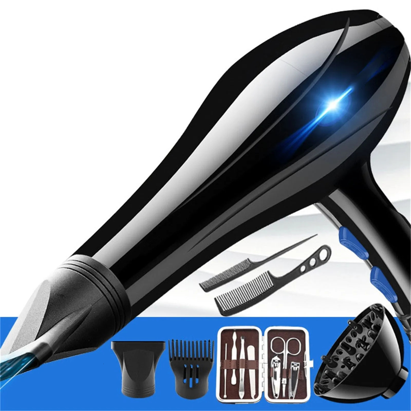 Hair Dryer 2200W Professional Powerful Hair Dryer Fast Heating And Cold Adjustment Ionic Air Blow Dryer with Air Collecting 250513