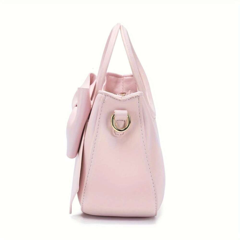 Bow-Decor Solid Handbag Versatile Top Handle/Crossbody, Secure Zip, Polyester-Lined - Perfect For Every Ocn