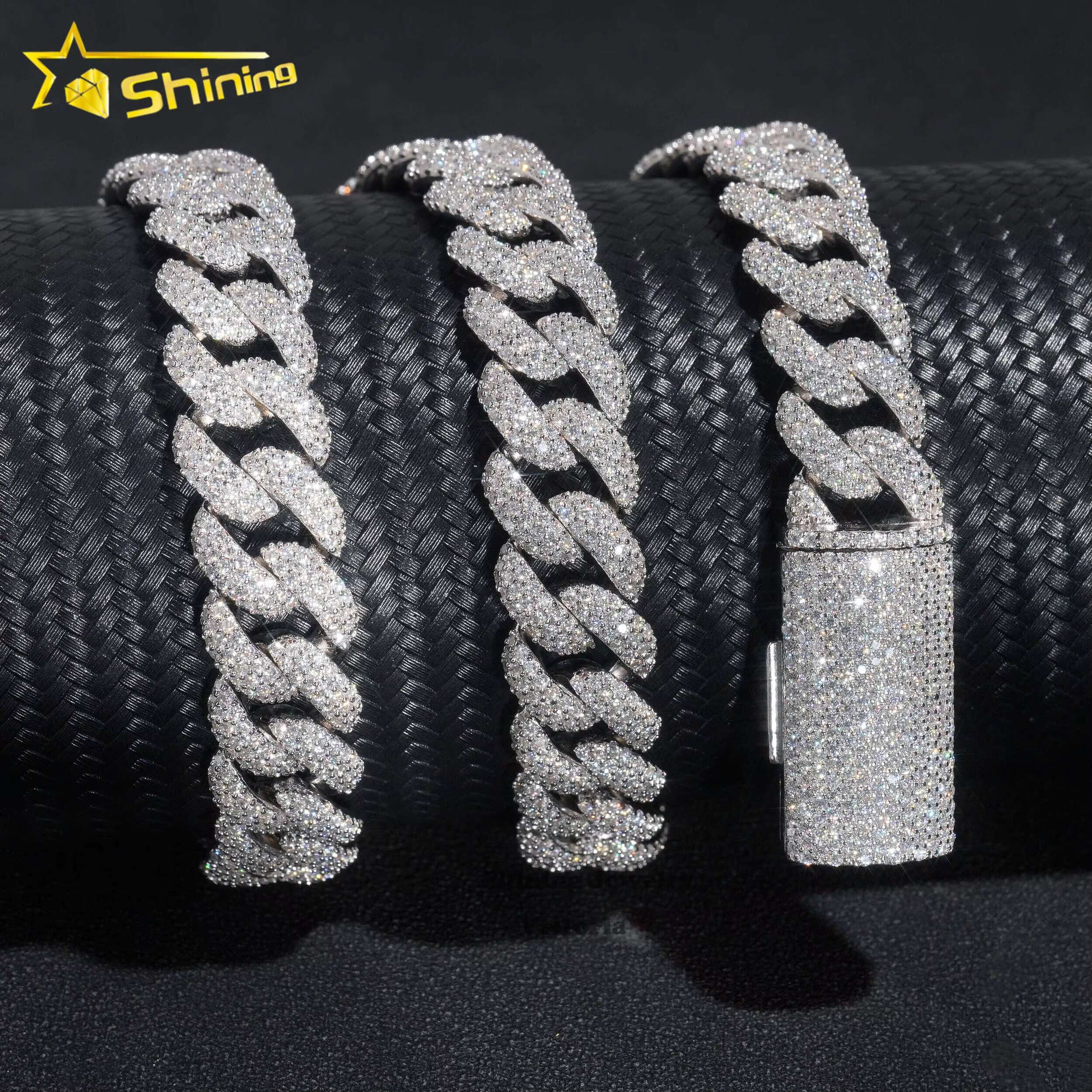 Gold Plated Fashion Hip Hop Moissanite Dia Chains Necklace Men Women 13mm Sterling Sier Cuban Link Chain