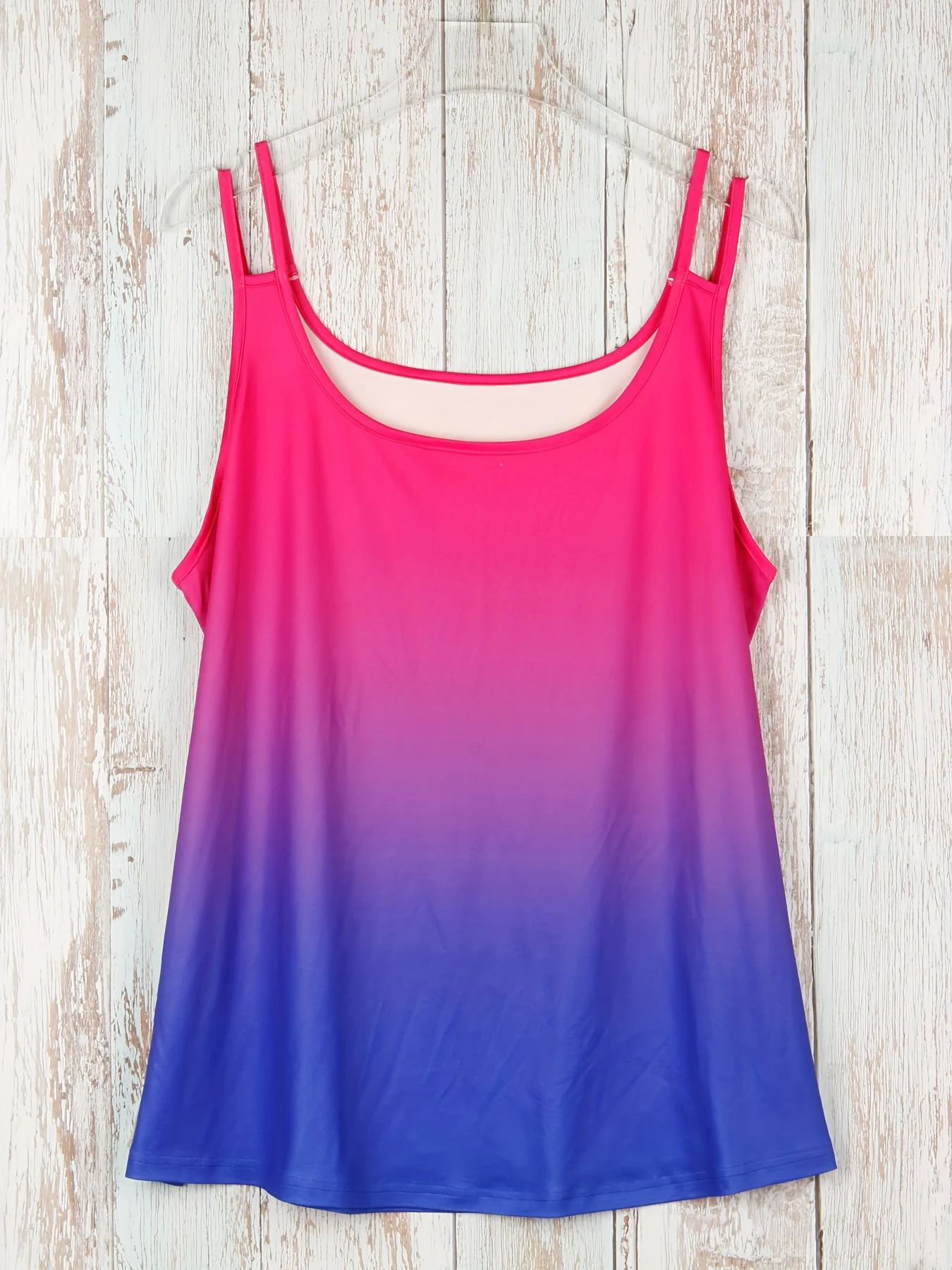 Plus Size Ombre Cut Out Cami Top Casual Crew Neck Sleeveless Top For Summer Womens Plus Size Clothing 250515